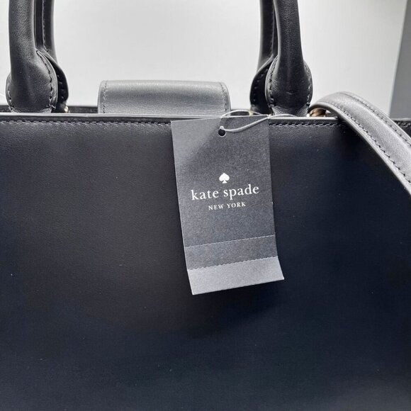 NWT KATE SPADE REEGAN SMOOTH LEATHER SATCHEL BAG IN BLACK - 0S - Picture 8 of 13